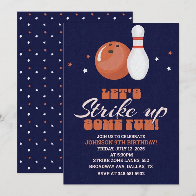 Invitación ¡Hagamos algo de diversión! Cumpleaños de Bowling (Anverso / Reverso)