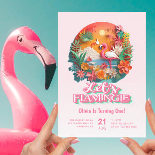 Invitación Hagamos el Flamingle rosado el primer cumpleaños