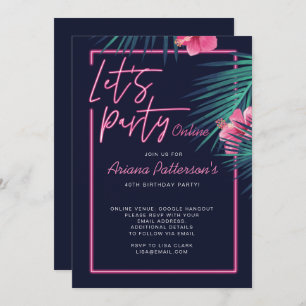 Invitación Hagamos Fiesta en línea el cumpleaños tropical neó
