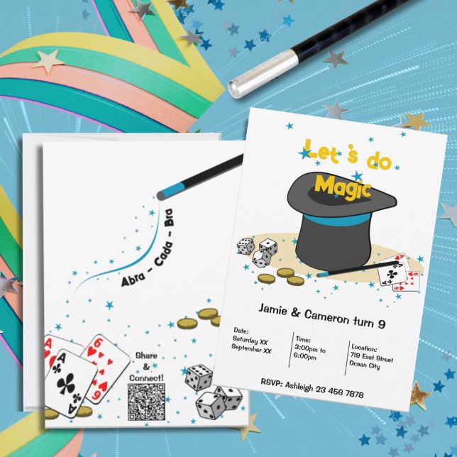 Invitación Hagamos la fiesta de cumpleaños conjunta de Magic  (Let's do Magic Kids Joint Birthday Party Invitation)