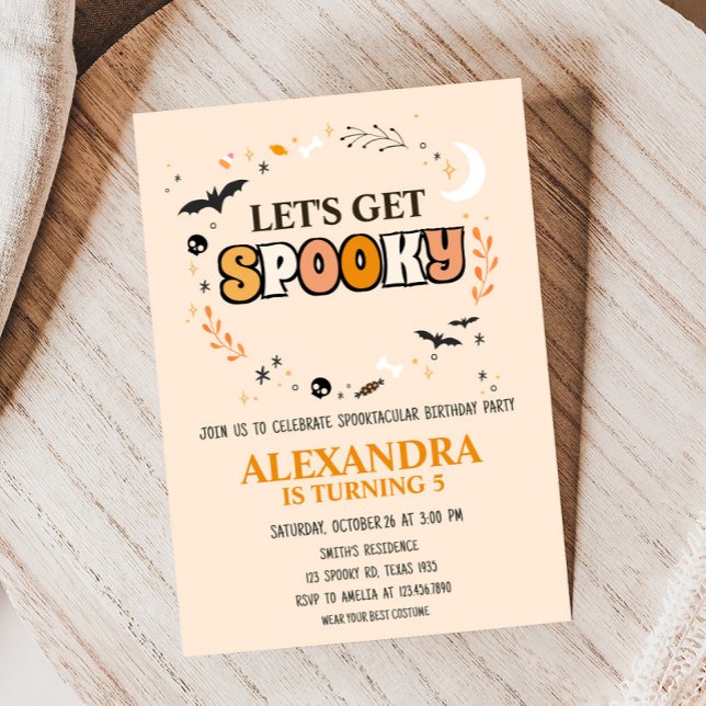 Invitación Hagamos que la fiesta de cumpleaños de Halloween s (Cute Lets Get Spooky Halloween Birthday Party Invitation)