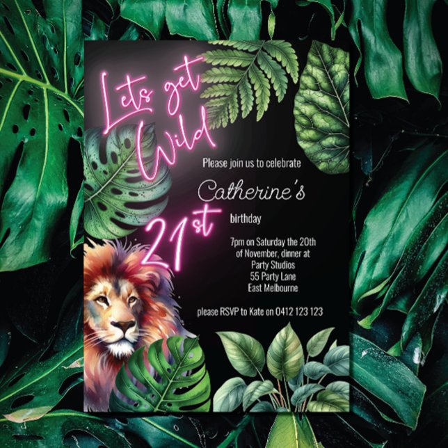 Invitación Hagamos que Neon Pink 21er cumpleaños de león sea  (Subido por el creador)