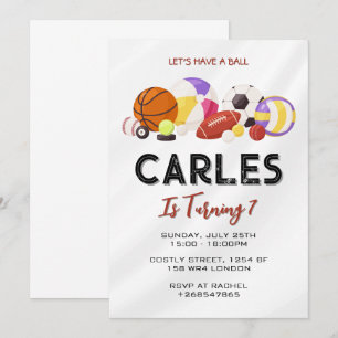 Invitación Hagamos un Ball Sports Birday para niños