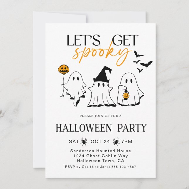 Invitación Hagamos una fiesta fantasma de Halloween (Anverso)