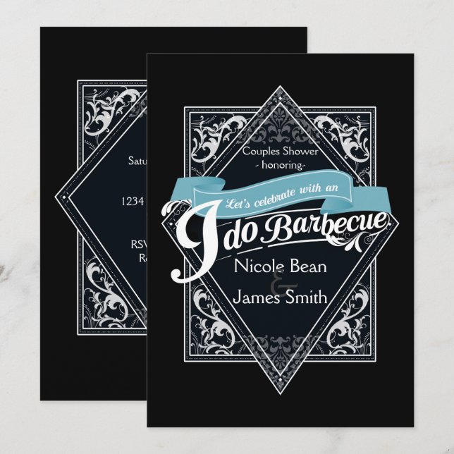 Invitación Hago BARBACOA BBQ Elegante Compromiso Blanco y Neg (Anverso / Reverso)