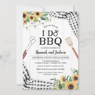 Invitación Hago barbacoa ducha negro y blanco con girasoles