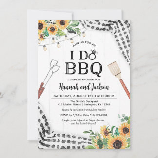 Invitación Hago barbacoa ducha negro y blanco con girasoles