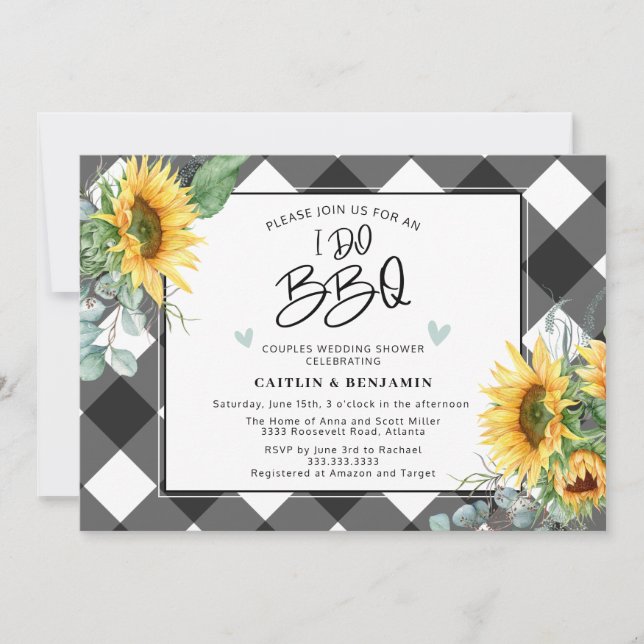 Invitación Hago barbacoa Parejas de girasol Ducha de novia (Anverso)