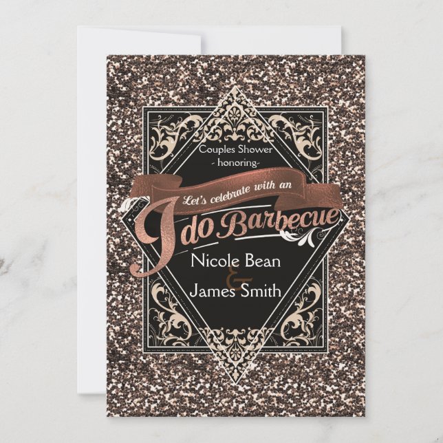 Invitación HAGO BARBECUE BBQ Faux Rosa Glitter Compromiso (Anverso)