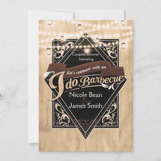 Invitación Hago BARBECUE BBQ Wood occidental & Lights Engagem (Anverso)
