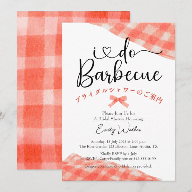 Invitación Hago BBQ Bridal Shower Red Gingham Casual Rustic (Anverso / Reverso)