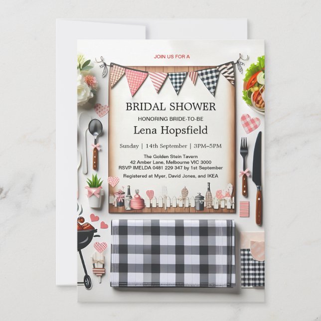 Invitación Hago BBQ Bridal Shower Rustic Boda (Anverso)