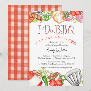 Invitación Hago BBQ Bridal Shower Utensil Alimento Rojo Gingh
