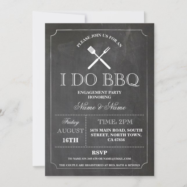 Invitación Hago BBQ Chalk Rustic Engagement Party (Anverso)