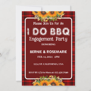 Invitación Hago BBQ Checkered Sunflower Engagement Party