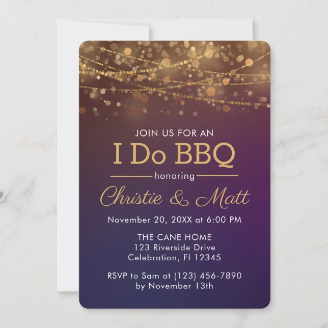 Invitación Hago BBQ Dusk Bokeh Engagement Party (Anverso)