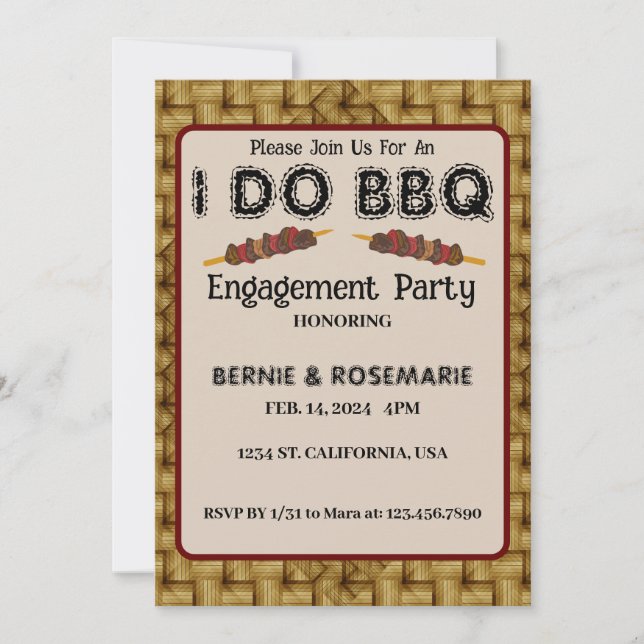 Invitación Hago BBQ Elegante Partido de Compromiso Rústico de (Anverso)
