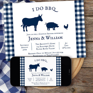 Invitación Hago BBQ Farmhouse Navy Ducha de Parejas Blue Plai