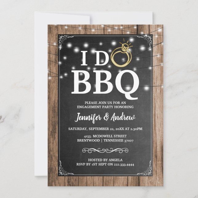 Invitación 'HAGO BBQ' Fiesta de Compromiso Rústica (Anverso)