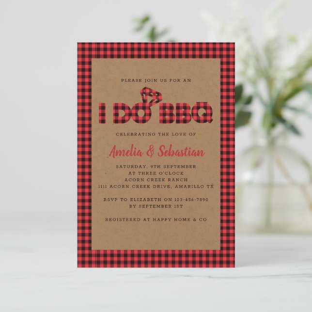 Invitación Hago BBQ Kraft Plaid Bridal Shower (Anverso de pie)
