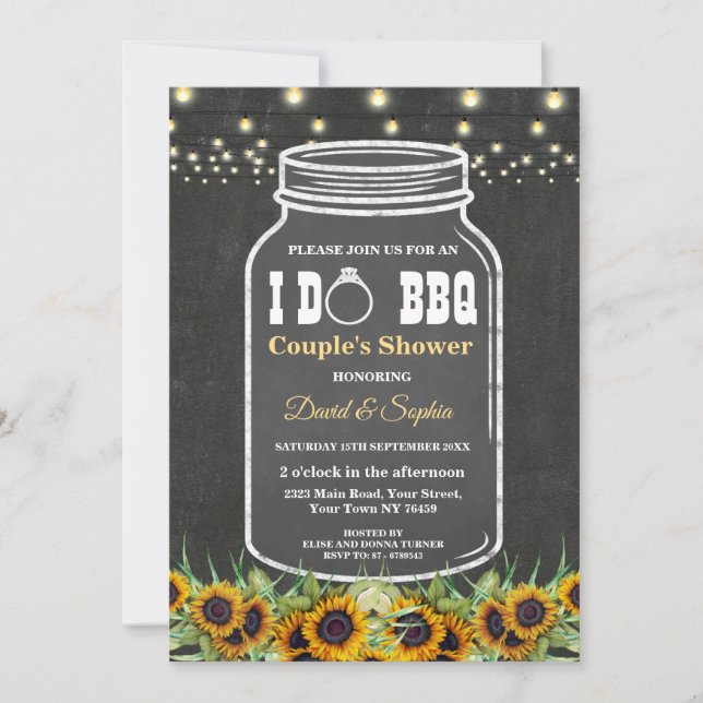 Invitación Hago BBQ Mason Jar Chalkboard Parejas Ducha (Anverso)