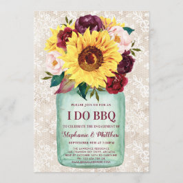 Invitación Hago BBQ Mason Jar Sunflowers Lace Engagement