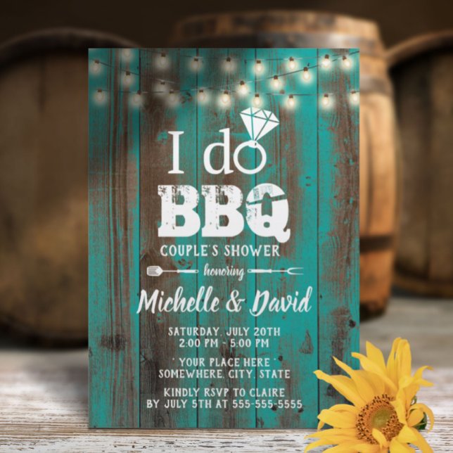 Invitación Hago BBQ Parejas Duchan Rústica Madera Verde azula (Subido por el creador)
