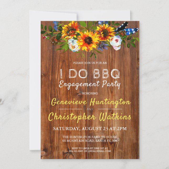 Invitación Hago BBQ Rusn Barn Wood Floral Engagement Party (Anverso)