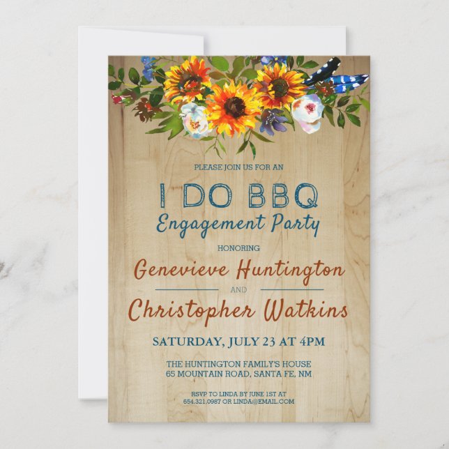 Invitación Hago BBQ Rustic Floral Barn Partido de compromiso  (Anverso)
