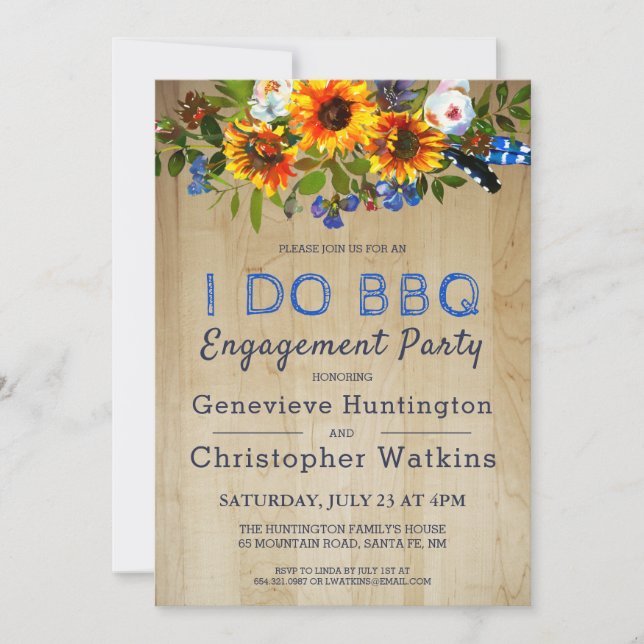 Invitación Hago BBQ Rustic Floral Barn Partido de compromiso  (Anverso)