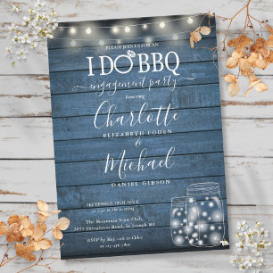 Invitación Hago BBQ Rustic String Lights Mason Jar Engagement