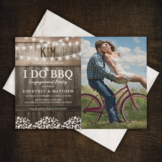 Invitación Hago BBQ Rústico Gypsophila Compromiso de Fotos (Subido por el creador)