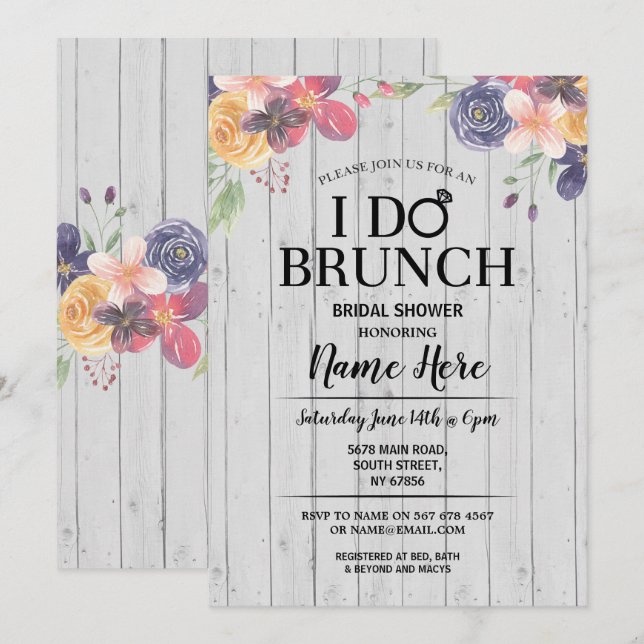 Invitación Hago la ducha nupcial del brunch que la flor (Anverso / Reverso)