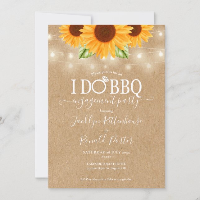 Invitación Hago luces de cadena de girasoles para barbacoa co (Anverso)