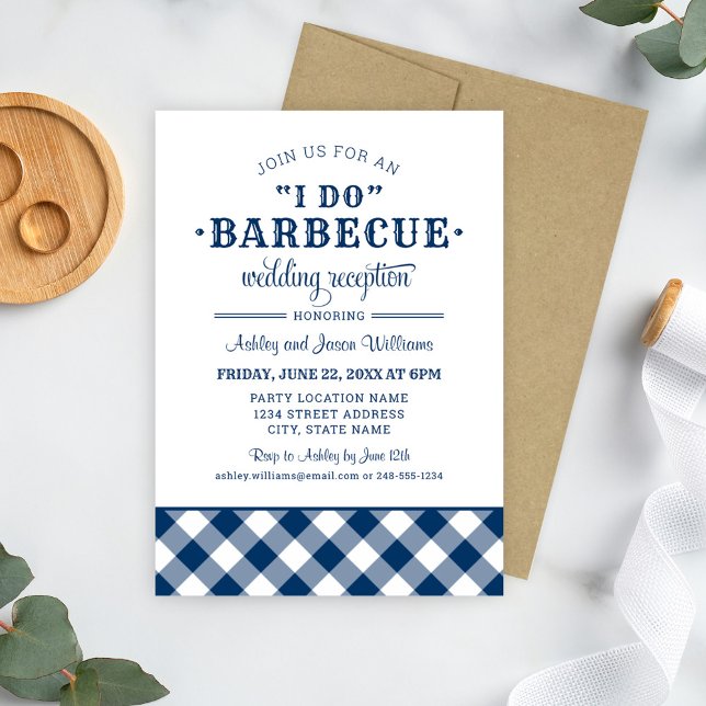 Invitación Hago Recepción de Boda de Gingham de Marina al Bar (Subido por el creador)