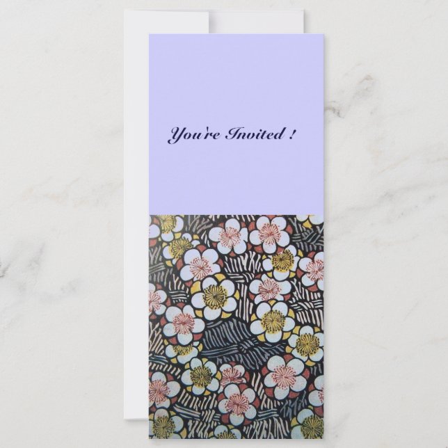 INVITACIÓN HAIKU/ NEGRO BLANCO AMARILLO ROSA AZUL FLORES DE P (Anverso)