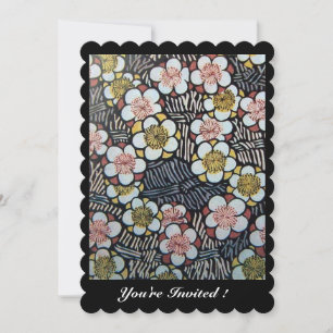 INVITACIÓN HAIKU/ NEGRO BLANCO AMARILLO ROSA FLORES DE PRIMAV