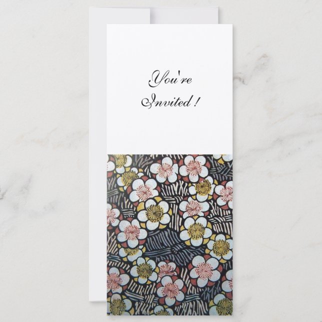 INVITACIÓN HAIKU/ NEGRO BLANCO AMARILLO ROSA FLORES DE PRIMAV (Anverso)