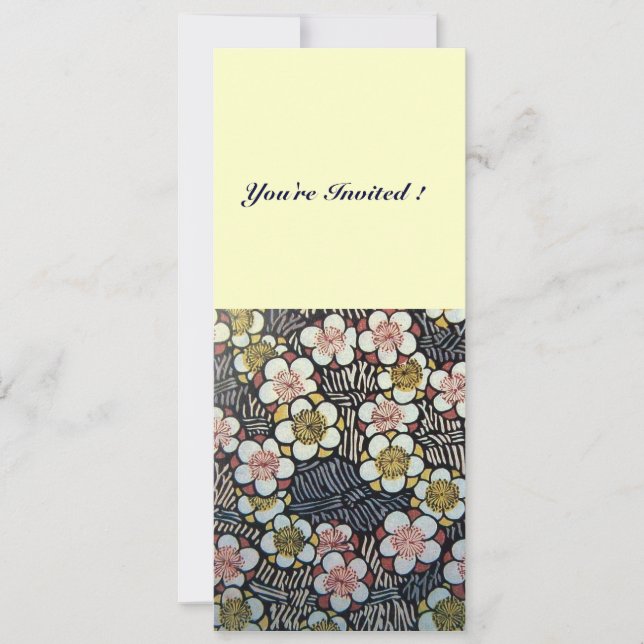 INVITACIÓN HAIKU/ NEGRO BLANCO AMARILLO ROSA FLORES DE PRIMAV (Anverso)