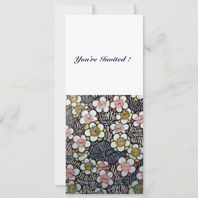 INVITACIÓN HAIKU/ NEGRO BLANCO AMARILLO ROSADO FLORES DE PRIM (Anverso)