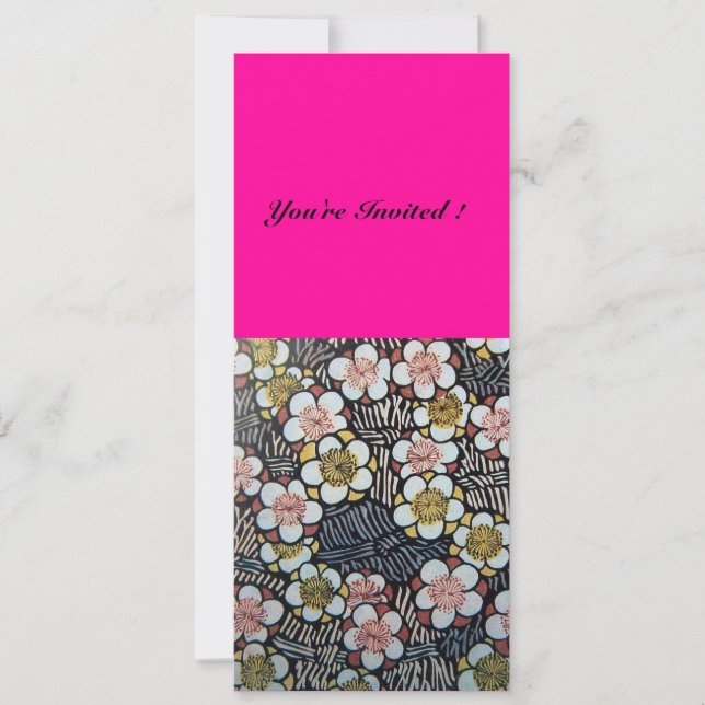 Invitación HAIKU/ NEGRO BLANCO FUCsia FLORES DE PRIMAVERA (Anverso)
