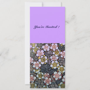 INVITACIÓN HAIKU/ NEGRO BLANCO PURPURA FLORES DE PRIMAVERA