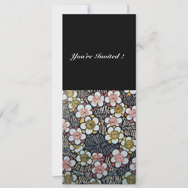 INVITACIÓN HAIKU/ NEGRO BLANCO ROSA AMARILLO FLORES DE PRIMAV (Anverso)