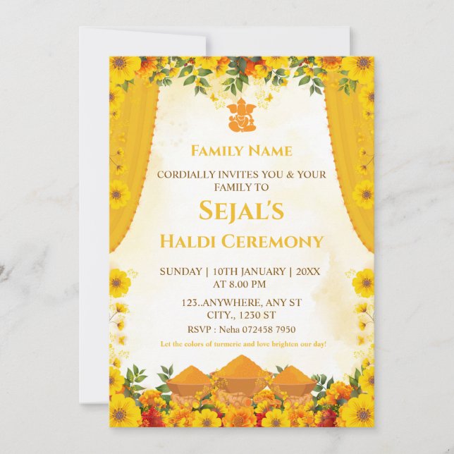 Invitación Haldi Ceremony Invitation Card (Anverso)