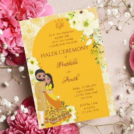 Invitación Haldi invita a las flores amarillas arco novia ind