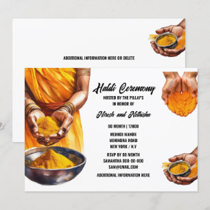 Invitación Haldi manos cúrmicas moda de la ceremonia de boda
