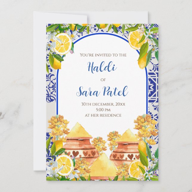 Invitación Haldi mediterráneo invita al haldi decorativo ital (Anverso)