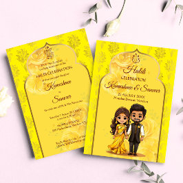 Invitación Haldi Sanget linda pareja de novias india personal