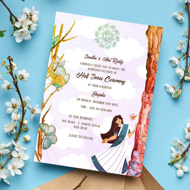 Invitación Half Saree Ritu Kala Samskara Butterfly (Subido por el creador)