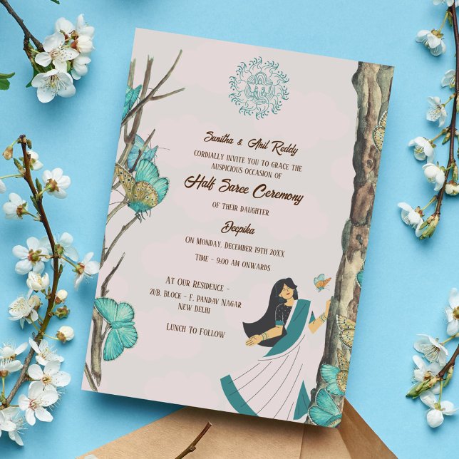 Invitación Half Saree Ritu Kala Samskara Butterfly (Subido por el creador)